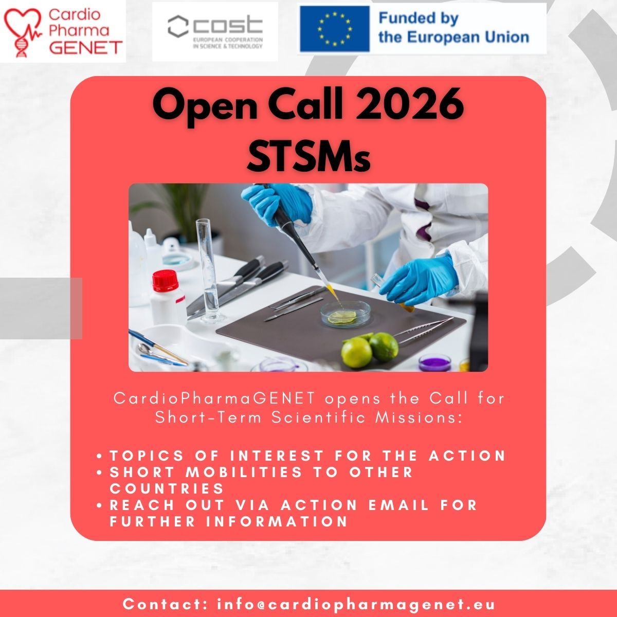 COST Action CA24165 CardioPharmaGENET Launches 2026 STSM Call